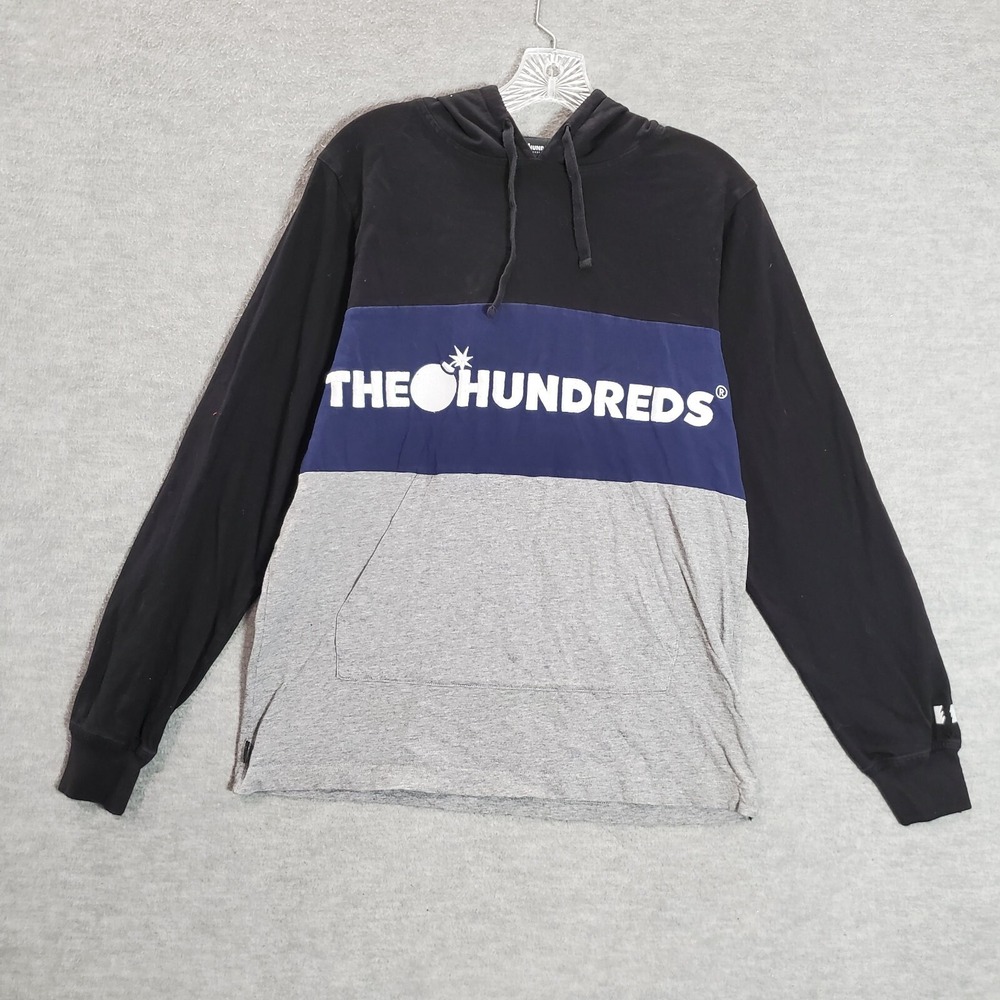 The Hundreds Men Sweatshirt Small Black Colorblock Logo Spellout Hoodie Pullover